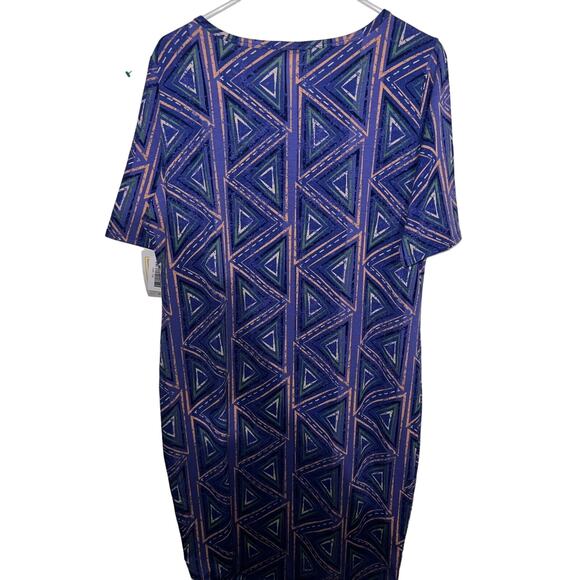 Lularoe Julia Women's Purple Multi Triangle Print Short Sleeve Sheath Dress 2xl - Picture 2 of 5